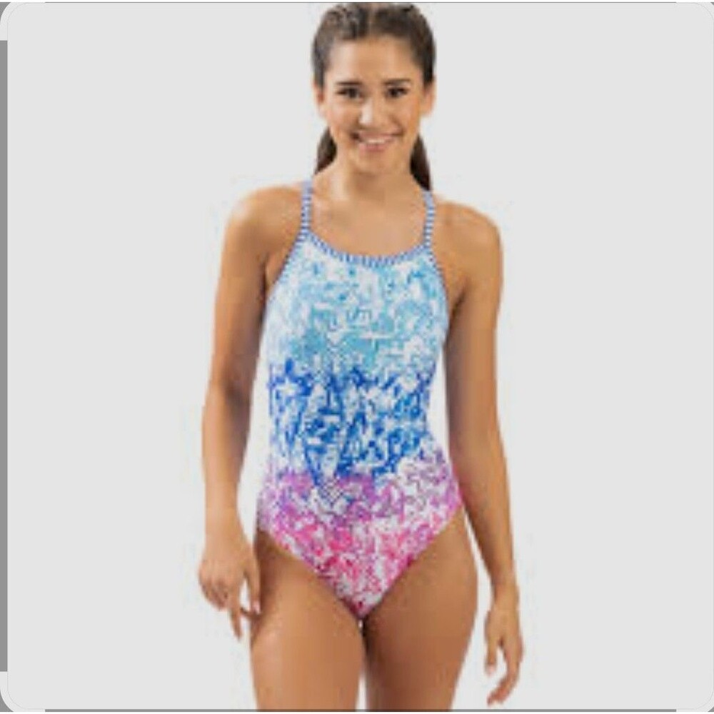 Dolphin Women's Uglies Multicolor Entangled V-back 1 Piece Swim Sz 30 New